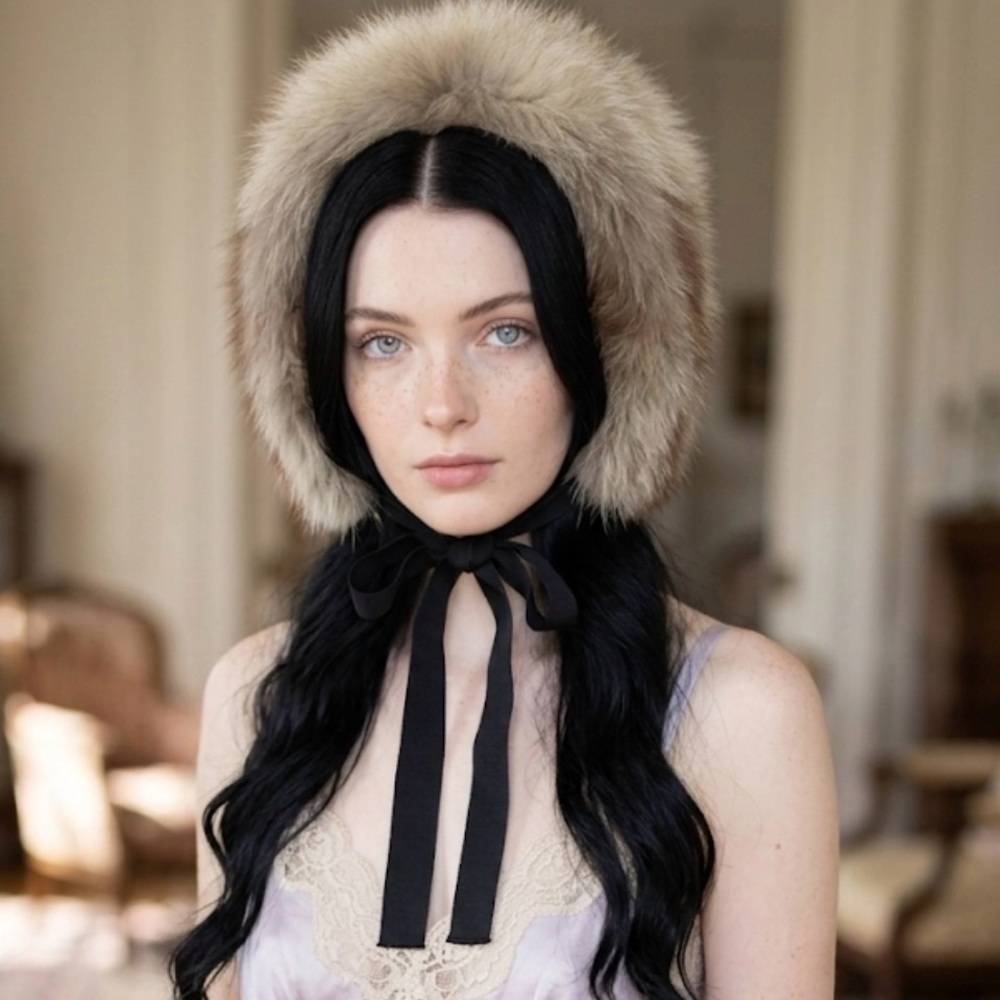 Vintage B. Altman & Co. Real Fur Bonnet Luxury Winter Hood with Grosgrain Ribbon